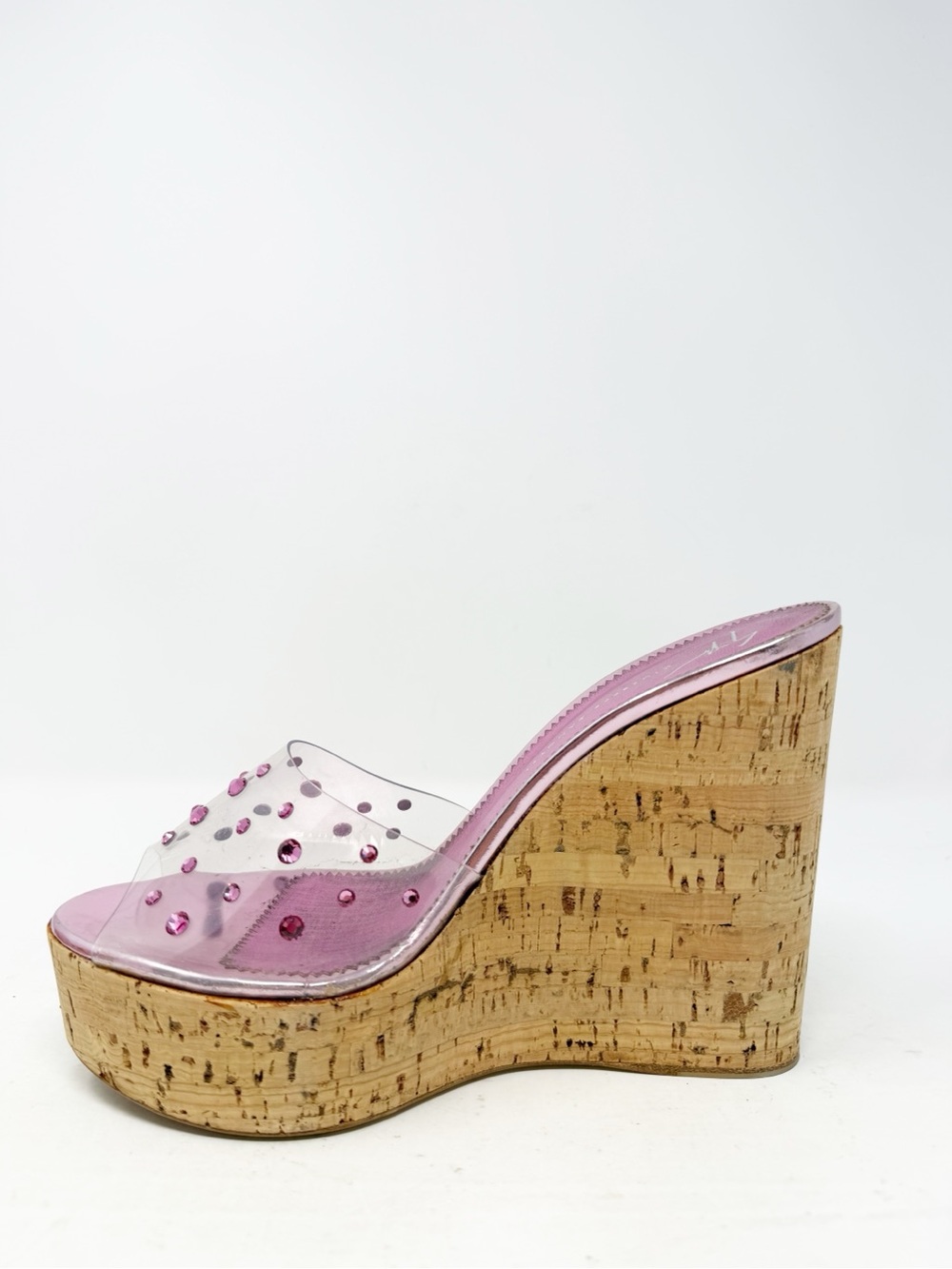Giuseppe Zanotti Pink Rhinestone Cork Wedge Slide Sandals Womens Size EU 39 - Picture 7 of 12